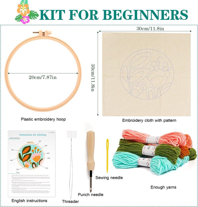 KESTAR Punch Needle Embroidery Starter Kits, Tulip Flower Punch Needle Kits for Adults Beginner, Needle Punch Kit Tool with Instruction Threader Fabric Yarns and Hoop - Image 5